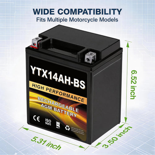 Anlibatt YTX14-BS Motorcycle Battery 12V 12Ah 200CCA Rechargeable Sealed Batteries Powersport Replacement for ATV, Scooter, Jet ski, Dirt Bike