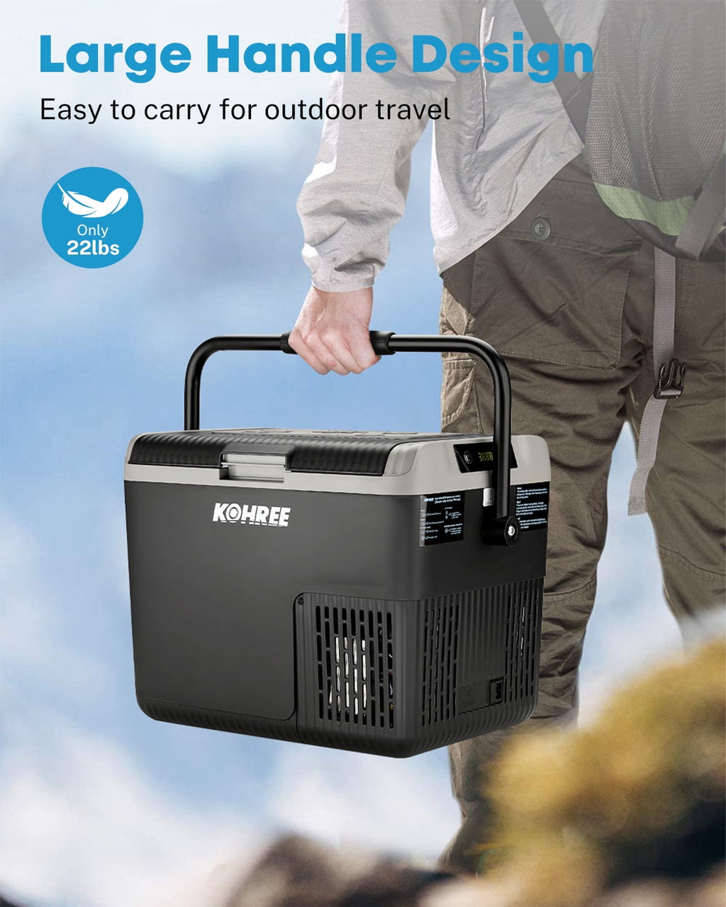Kohree 53QT (50L) Portable Car Refrigerator Freezer 12V/24V DC Dual Zone Electric Cooler -7°F-50°F with Wheels & Handle for RV, Truck, Boat, Camping, Outdoor