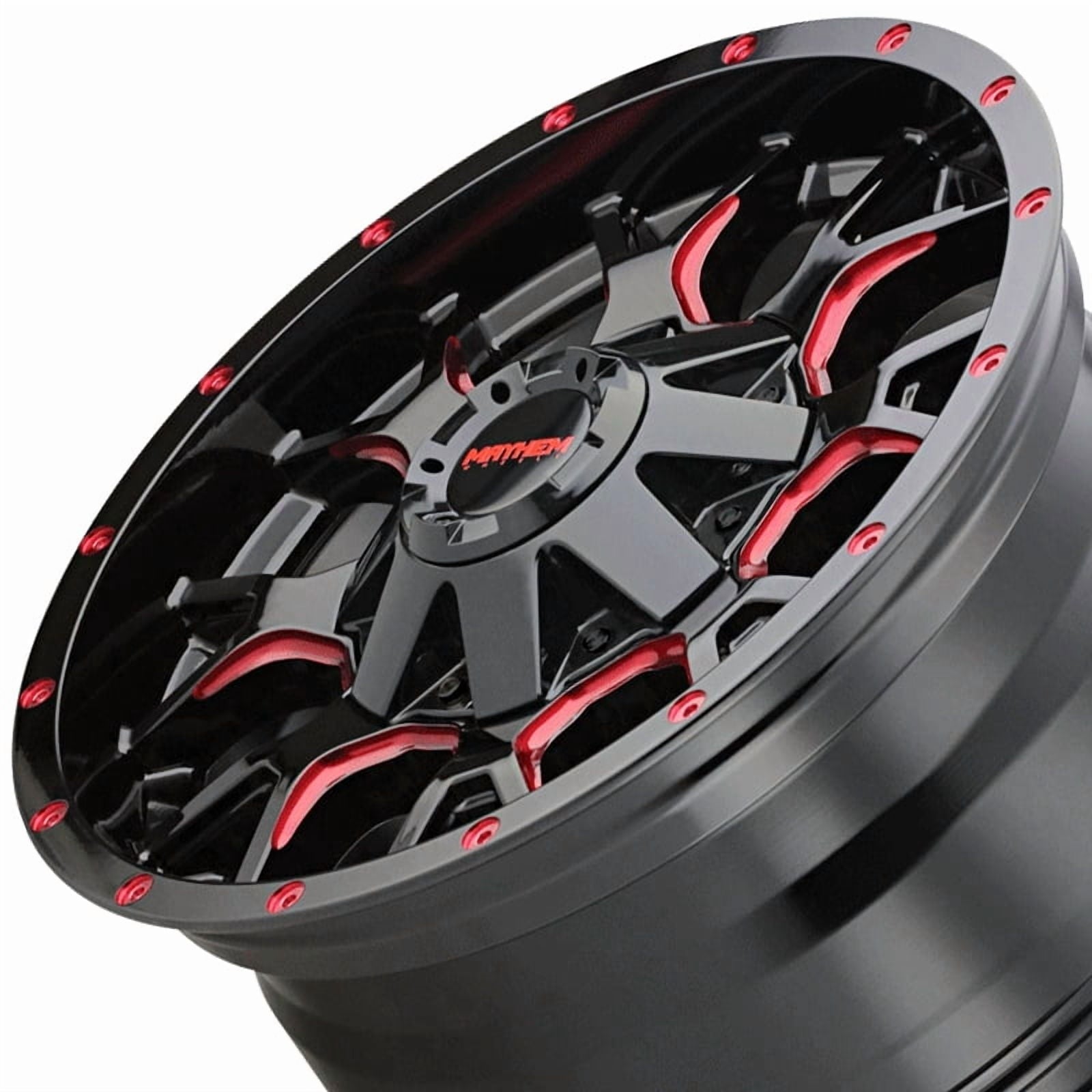 MAYHEM WARRIOR-8015 17X9 5X127/5X139.7 18ET 87CB BLACK W/PRISM RED