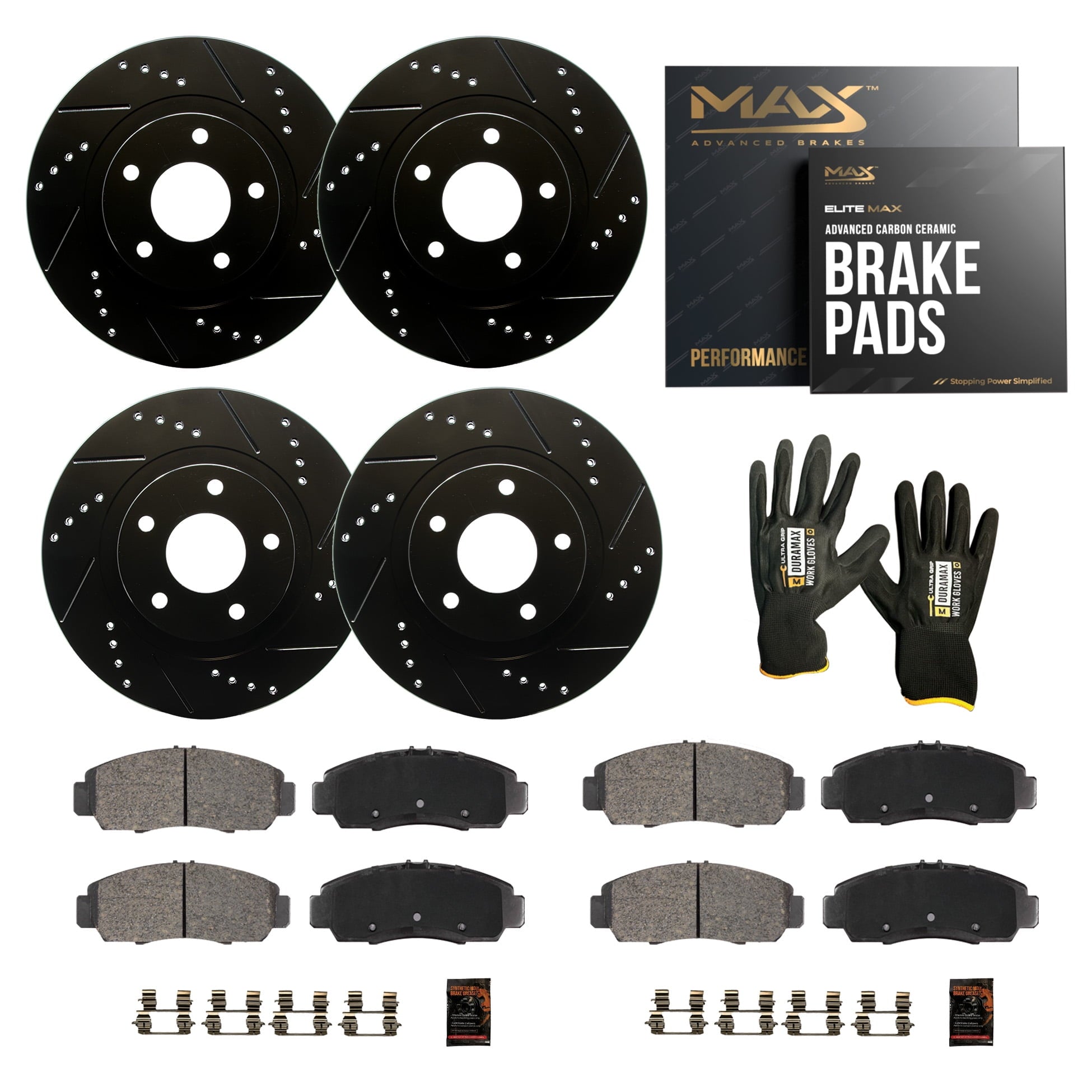 Max Advanced Brakes - Brake Kit for 2017 2018 2019 2020 Acura MDX w/ 3.5 V6 Engine Front and Rear Replacement Cross Drilled Disc Brake Rotors and Ceramic Brake Pads