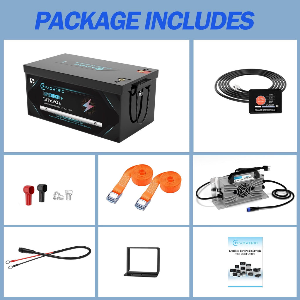Paoweric 48V 100Ah LiFePO4 Lithium Golf Cart Battery with Charger, Perfect for Golf Cart, Trolling Motor
